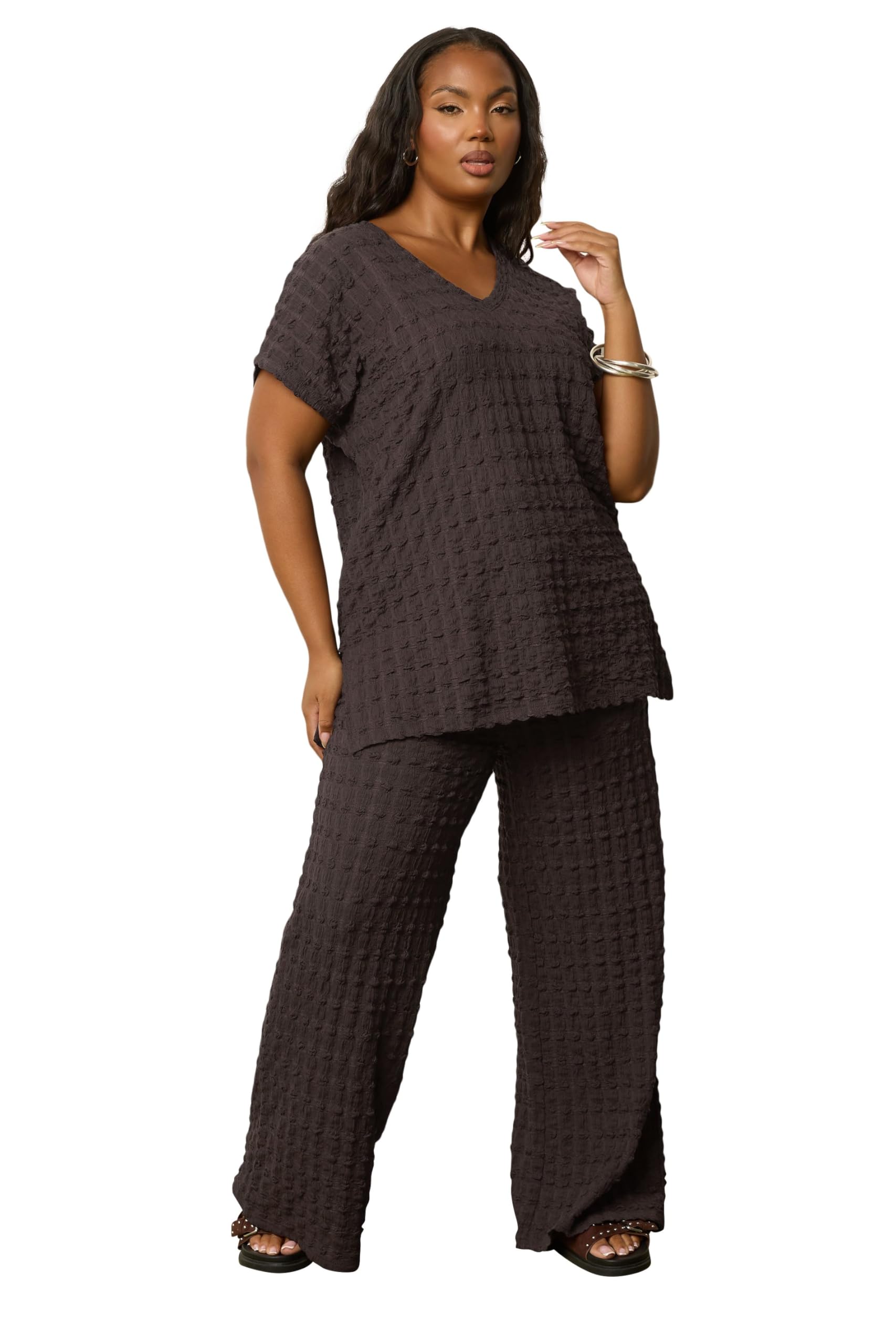 Yours Women's Chocolate Bubble Textured T-Shirt In | : 26/28