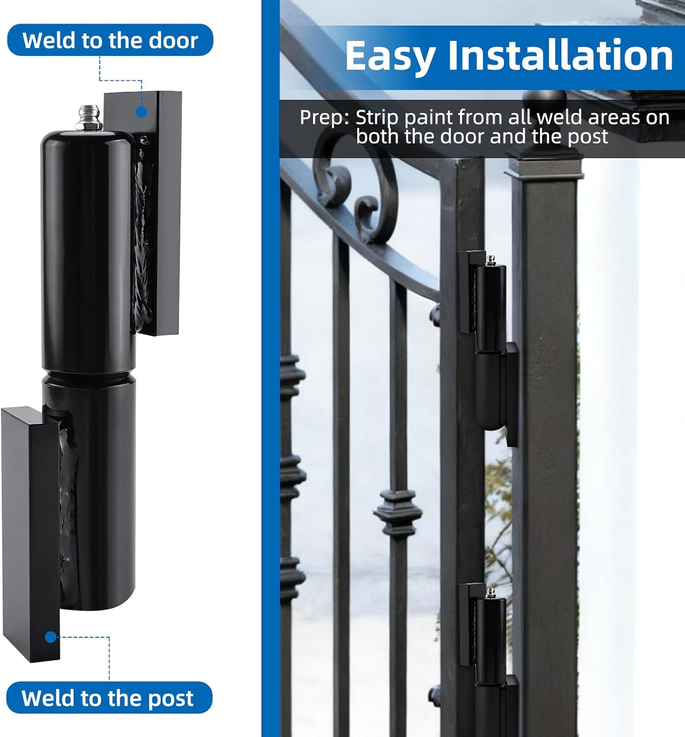 Barrel Gate Hinges 7 Inch Heavy Duty Weld-On Install Hinge for Swing Door Trailer Ramp Door, 4 Pack