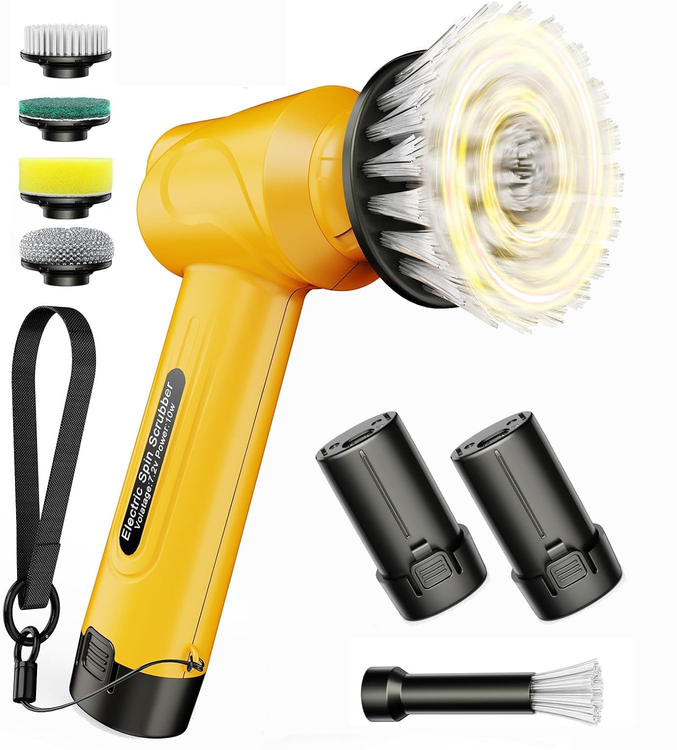 Qimedo Electric Spin Scrubber, 5000mAh Power Handheld Scrubber with 2 Replaceable Batteries & 5 Heads, Household Cordless Cleaning Brush with Display for Kitchen, Sink, Dish, Window & Grout