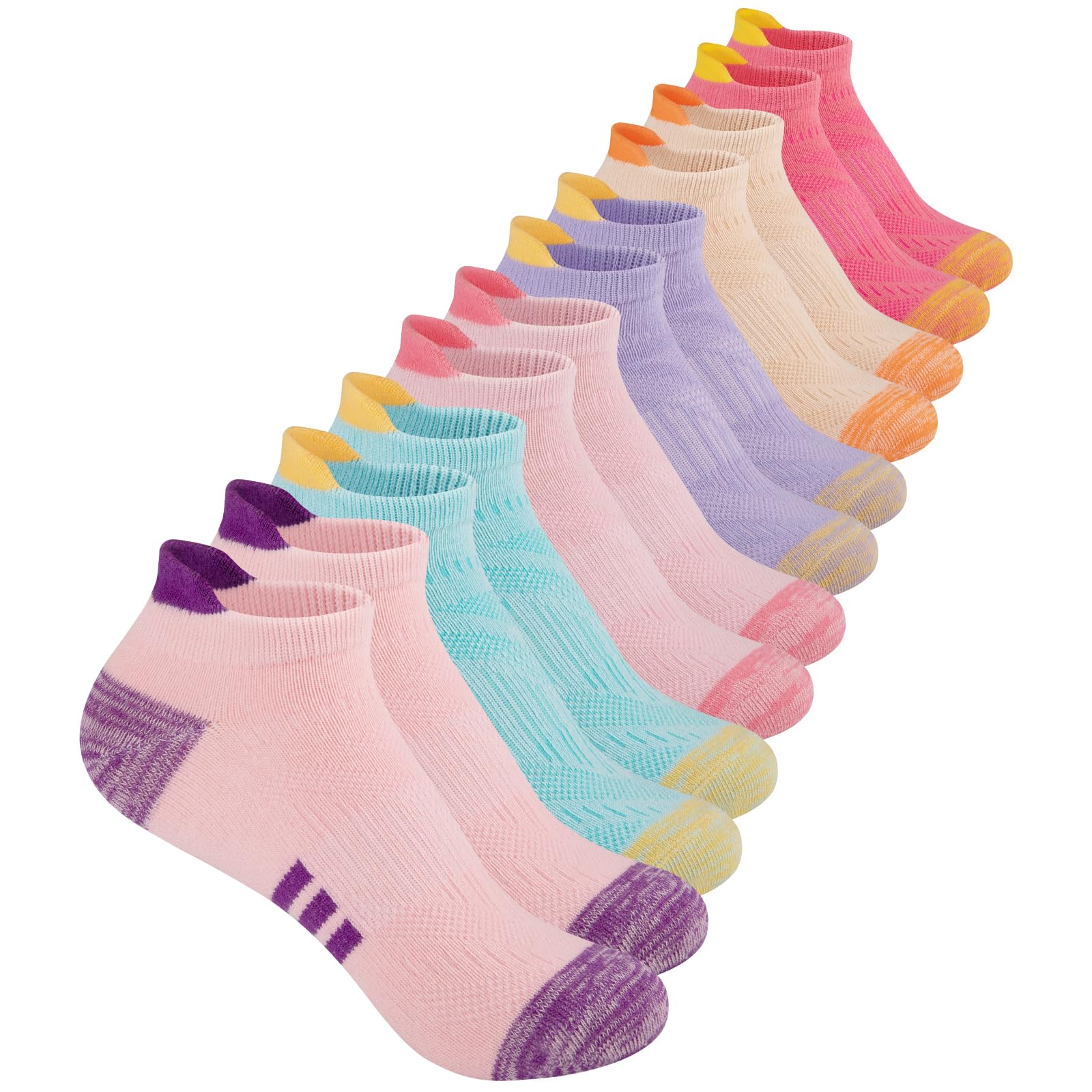 Photo 1 of Comfoex 12 Pairs Girls Socks 4-6 6-8 8-10 Years Old Athletic Ankle Cotton Short Socks For Little Big Kids