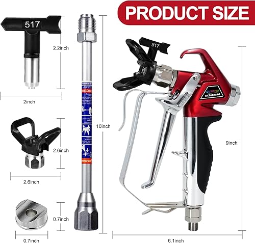 Miniatura 2 de DUSICHIN Pistola de pintura sin aire de alta presión 3600 PSI reversible 517 boquilla protector de punta de boquilla junta giratoria con poste de