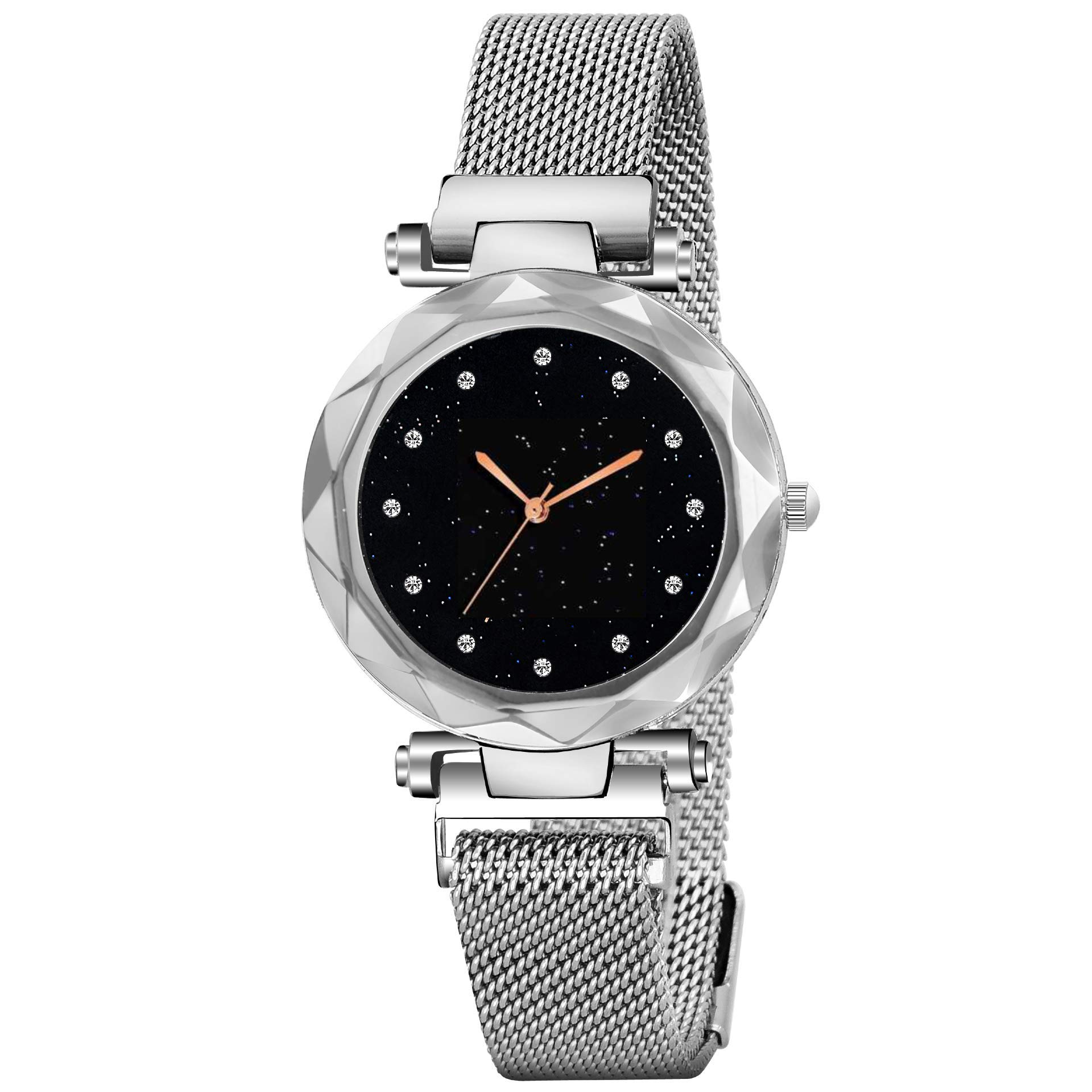 KIROH® Silver Cut Glass Magnetic Metal Strap Analog Watch for Girl and Women (B08P639NTT) Amazon Price History, Amazon Price Tracker