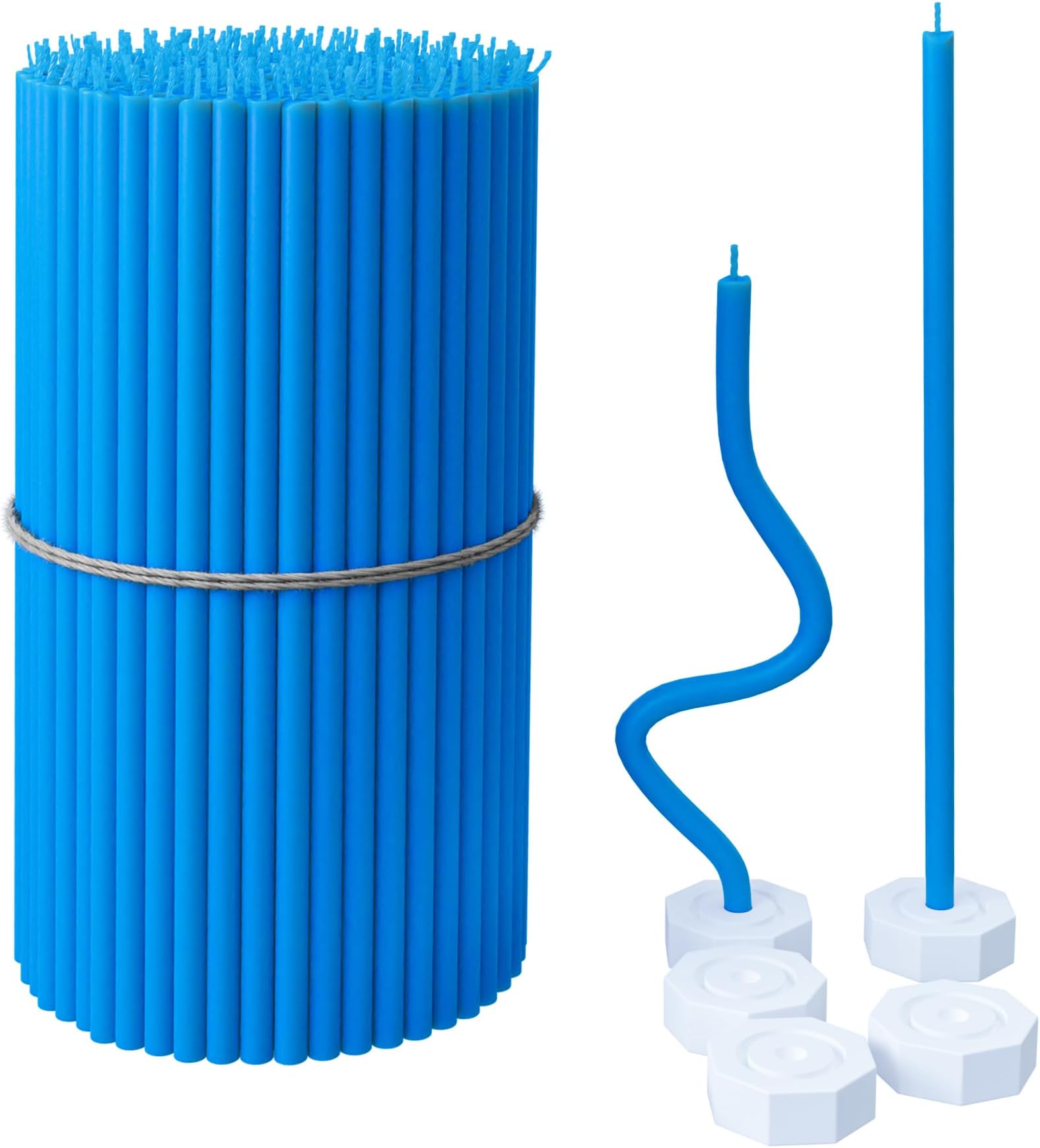 BlueBee Pure Beeswax Candles Bulk for Home - 200pcs Tall Thin Taper Candles + 5 Holders, Honey Scent, Smokeless, Long-Burn, All Natural for Church Prayer, Hanukkah, Birthday
