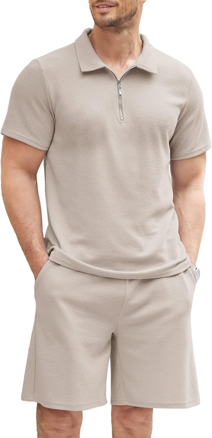 COOFANDY Men's Tracksuit 2 Piece Polo Athletic Sweatsuit Zip Polo and Shorts Sets Short Sleeve Casual Sports Outfits