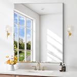BONEWEI Frameless Miroir de salle de bains, 20x28 miroir rectangle pouces, Miroir mural avec bord poli biseauté, Miroir Vanitypour salle de bains, Salon, Entrée, Chambre, Hall, Cheminée