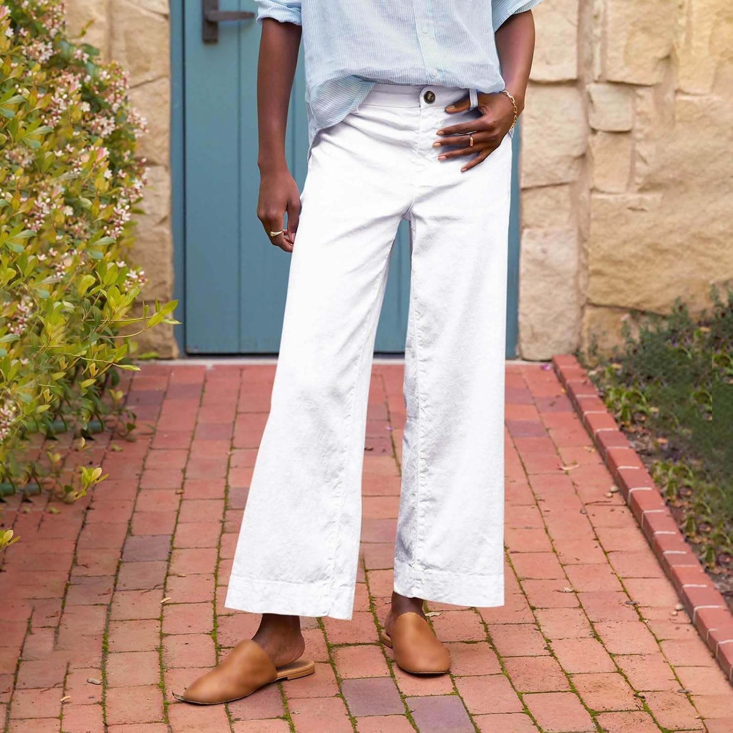 PETCDIM Wide Leg Linen Pants for Women Baggy High Waist Cropped Pants Summer Business Casual Work Pants/Capri/Shorts