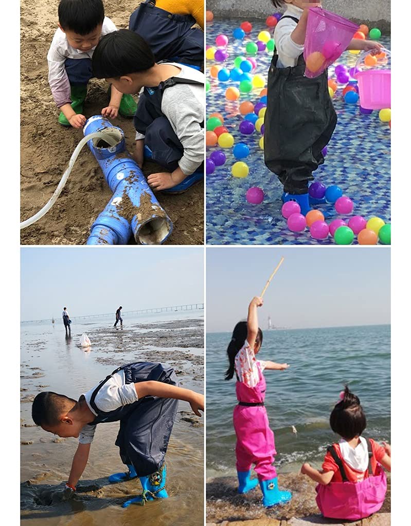 Trampolieri da Pesca, Trampolieri da Pesca, Trampolieri Impermeabili In Vita Elastica per Bambini Pantaloni con Bretelle Crosswater con Gli Stivali, Ragazzi Della Gioventù Bootfoot Pesca Caccia Trampo