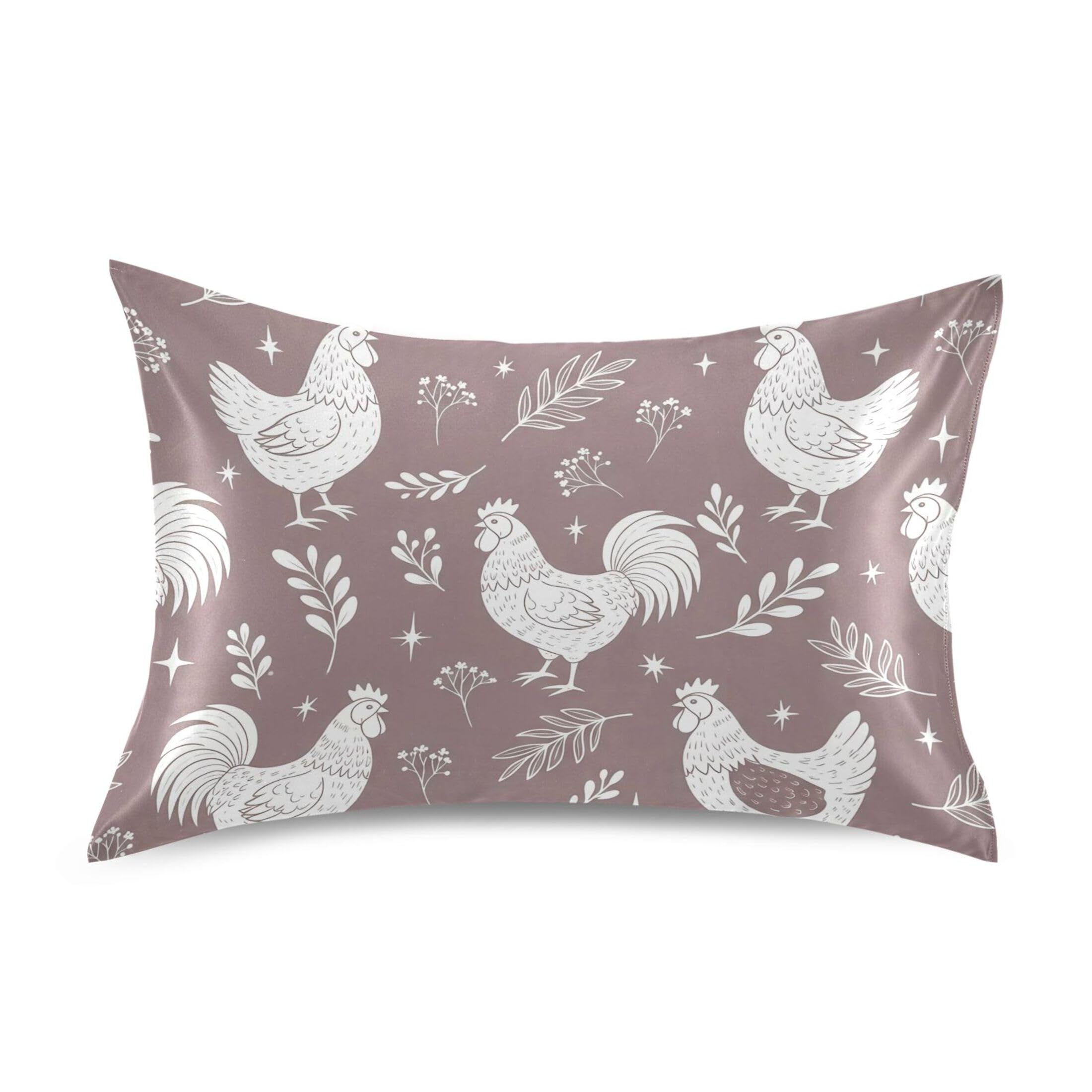 Fuauuyl Pillowcase Queen Size 20x30 in, Rooster Soft Breathable Satin Pillow Case for Hair and Skin with Envelope Closure Wrinkle-Free