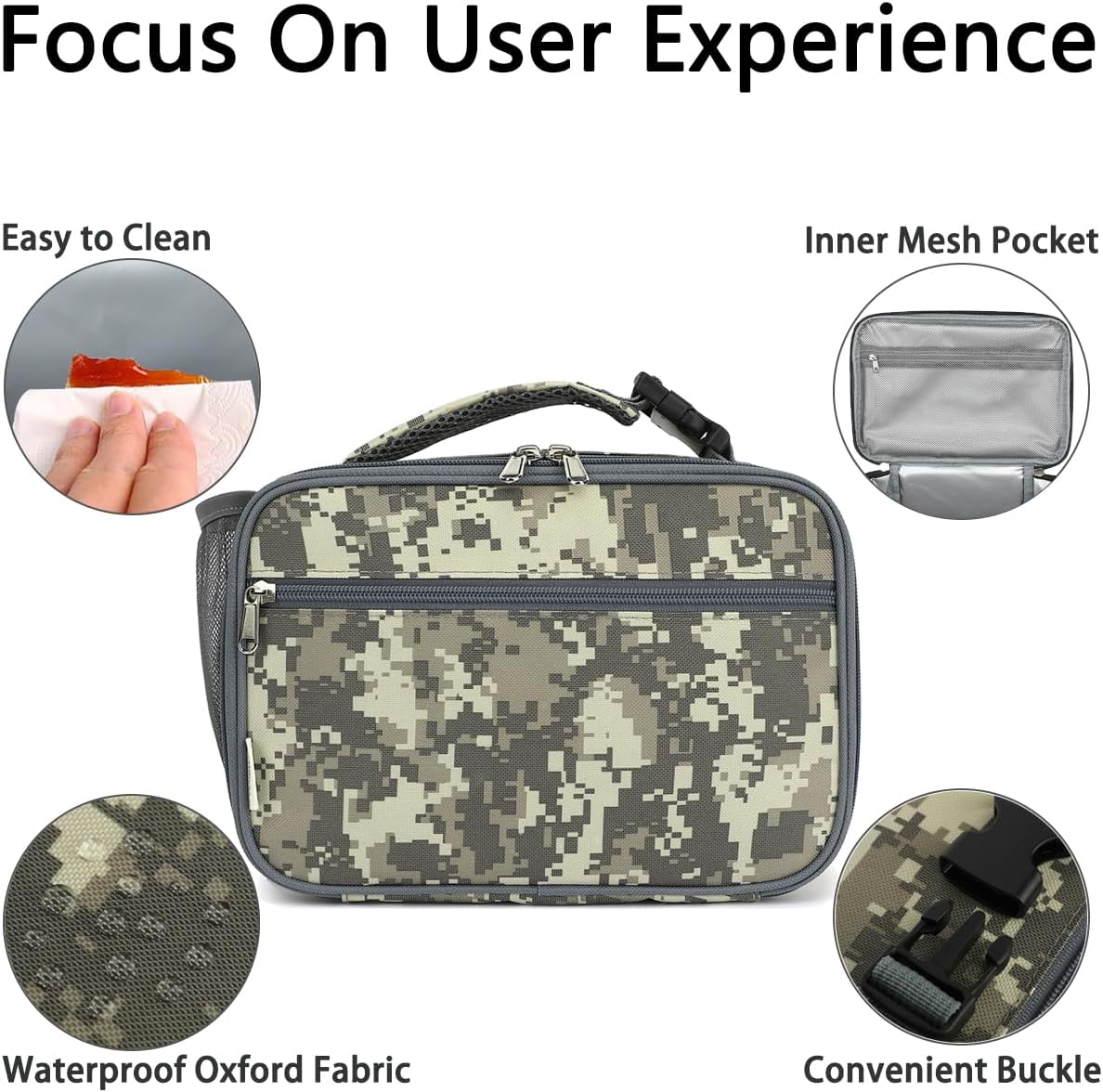 GYEUKHAM Insulated Lunch Box for School, Thermal Reusable Durable Freezable Lunch Bags for Kids Boys Girls Men Women - Small Soft Cooler Portable Lunch Tote Kit for Work Picnic Travel,Grey Camo image 4