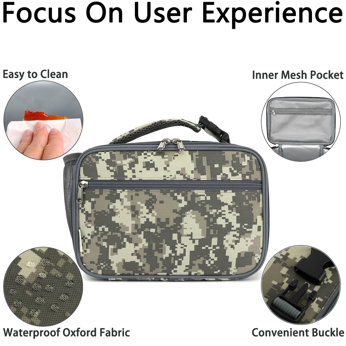 GYEUKHAM Lonchera aislada para la escuela, térmica, reutilizable, duradera, congelable, para niños, niñas, hombres y mujeres, kit de bolsa de almuerzo portátil para trabajo, picnic, viajes, camuflaje