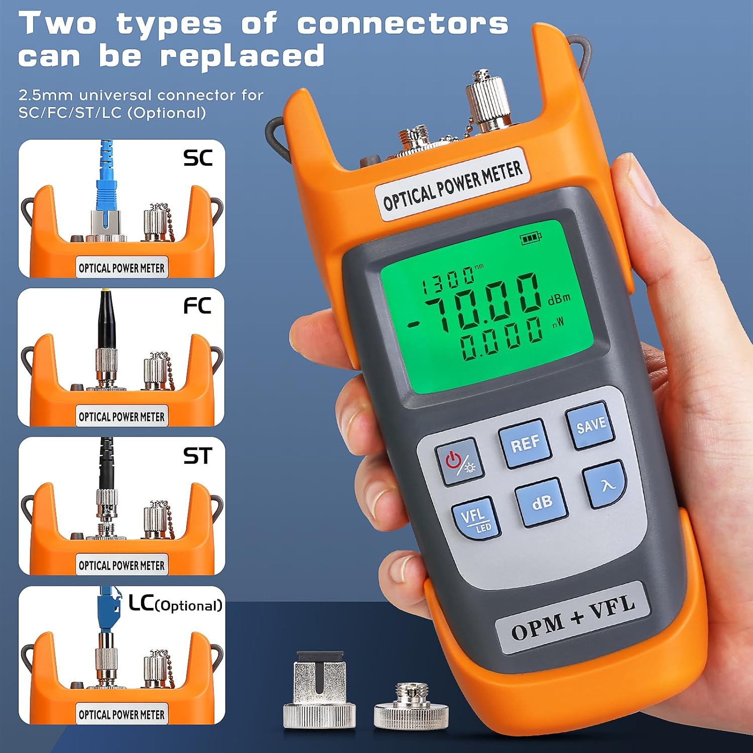 A-G710B Fiber Optic Power Meter Integrated Machine 30-70~+10dbm with LC Adapter SC/FC/ST Interface Adapter Fiber Optic Cable Tester Optical Power Meter
