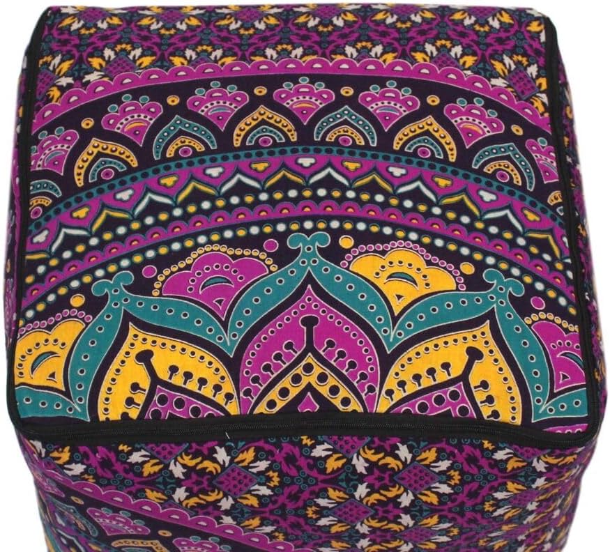 Indian Handmade Mandala | Square Ottoman Pouf Cover | Footstool Seating (Multi Ombre Mandala, 22x22x22)