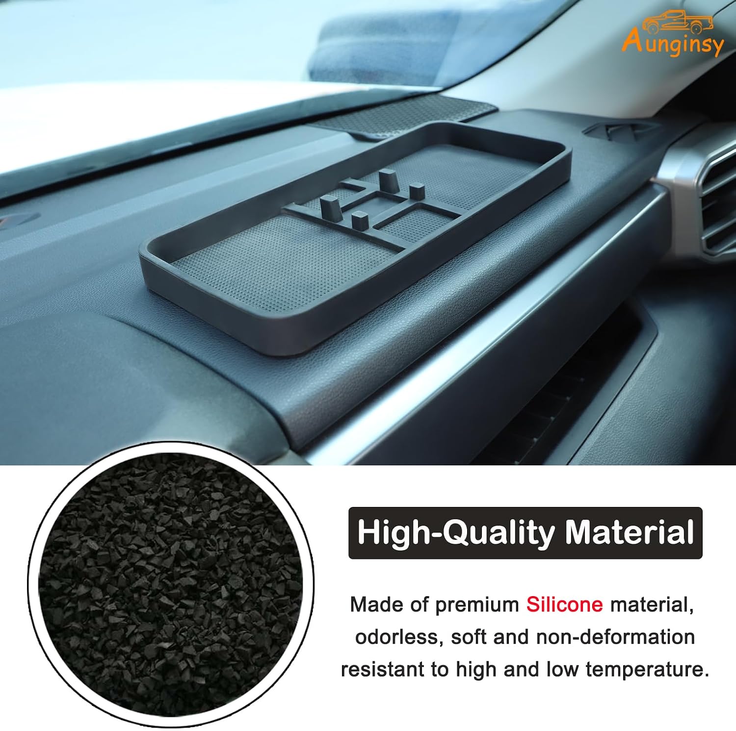 Aunginsy Car Center Console Dash Organizer Compatible with Toyota Tundra 2024 2023 2022 Pickup Truck Dashboard Table Tray Storage Box Dash Phone Holder Container Box Anti-Slid Silicone Pad Accessories