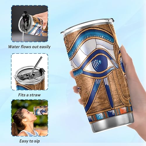 Miniatura 6 de MCHIVER Vaso de café egipcio de 20 onzas con aislamiento de doble pared de acero inoxidable con tapa y pajita, cepillo de limpieza