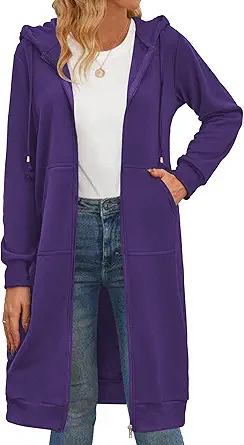 Zeagoo Women's Zip Up Hoodies Oversized Fleece Long Tunic Sweatshirts Casual Long Sleeve 2024 Fall Hoodie Jacket Coat