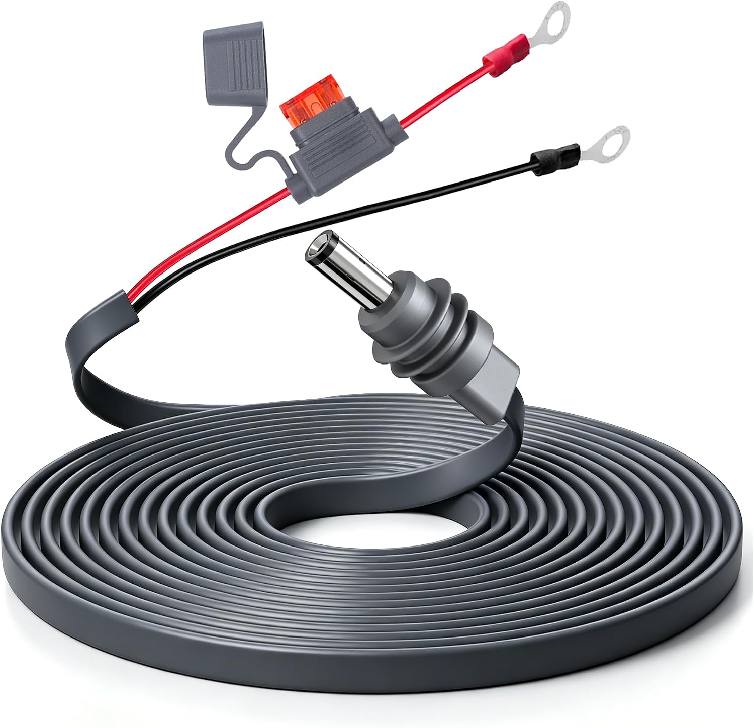 Flat DC Power Cable for Starlink Mini, 16.4FT/5M Flexible Flat Wire with Waterproof Fuse Holder, 12V-24V Battery Direct Cord, Passes Through Door/Window Seal for RV Camper Marine Off-Grid