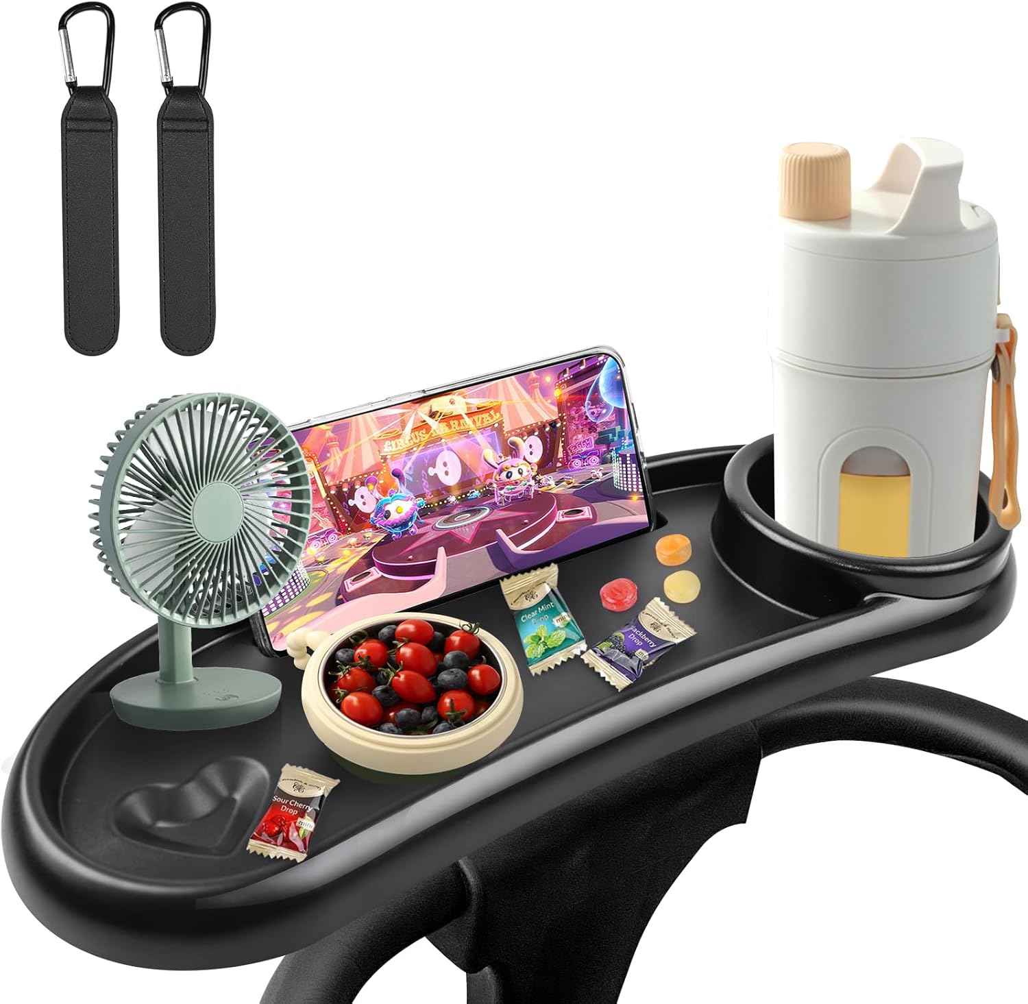 Snack Tray Compatible with Nuna Mockingbird, Adjustable Stroller Snack Tray with Cup Holder and Phone Holder, nuna stroller accessories (Include 2Pack Stroller Hook)