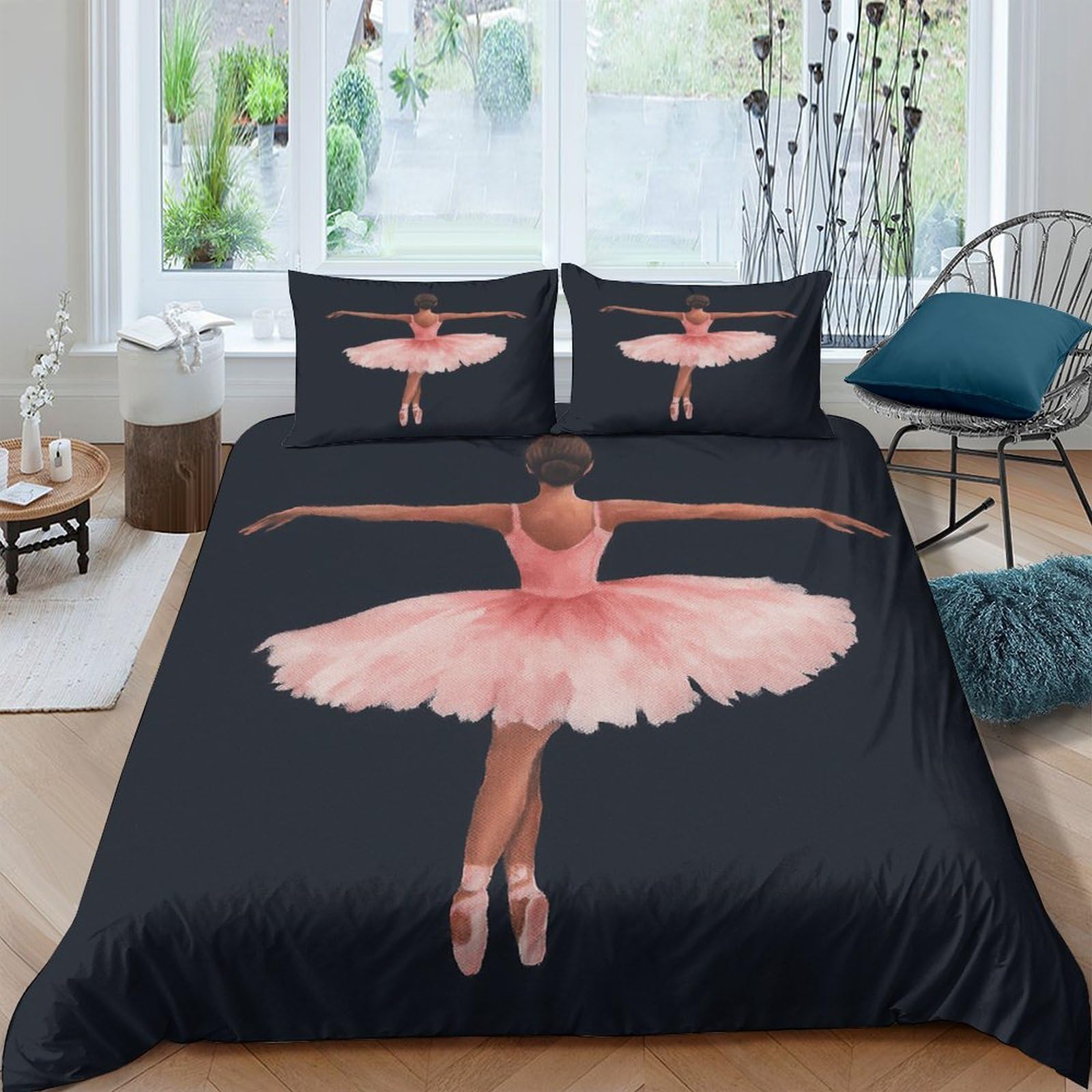 GPLZQXKJNH 3D Printed Ballerina Dance Duvet Cover Microfiber Pink Ballet Girl Bedding Set with 2 Pillowcases for Bedroom Decor Single（135x200cm）