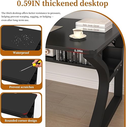 Miniatura 3 de AZN Escritorio de computadora de 55 pulgadas para oficina en casa, escritorio de estudio con estante de almacenamiento y organización de cables,