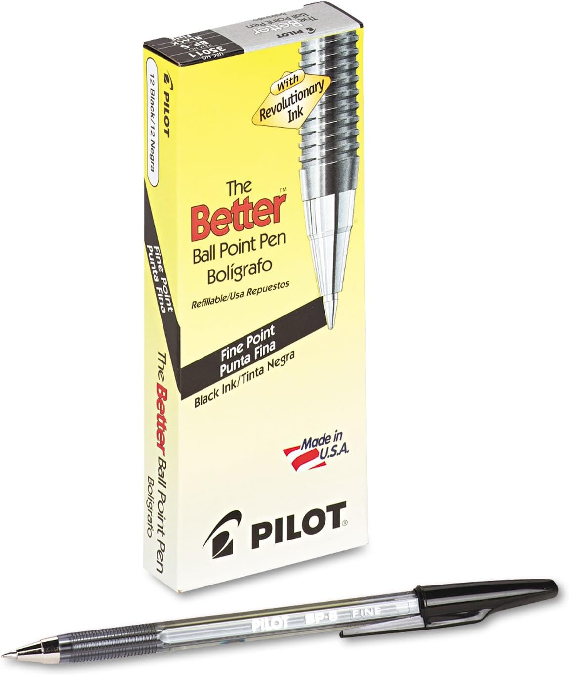 The Better Ball Point Pen Refillable Ball Point Stick Pens, Fine Point, Black Ink, 12-Pack (35011)