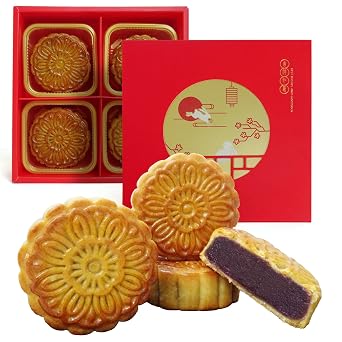 KWOLYKIM Cantonese Mooncake Purple Sweet Potato Flavor Mid-Autumn Festival Moon cake 3.5oz each,Set of 4 100g