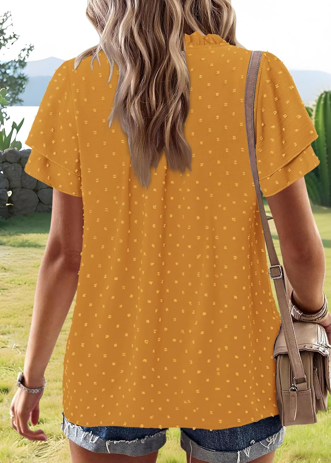 BETTE BOUTIK Womens Dressy Casual Tops Summer Short Sleeve Boho Flowy Shirts Swiss Dot V Neck Blouses - Image 5