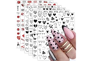 3D Nail Stickers 6 Sheets, Self-Adhesive Hearts Decals for Valentine's Manicure