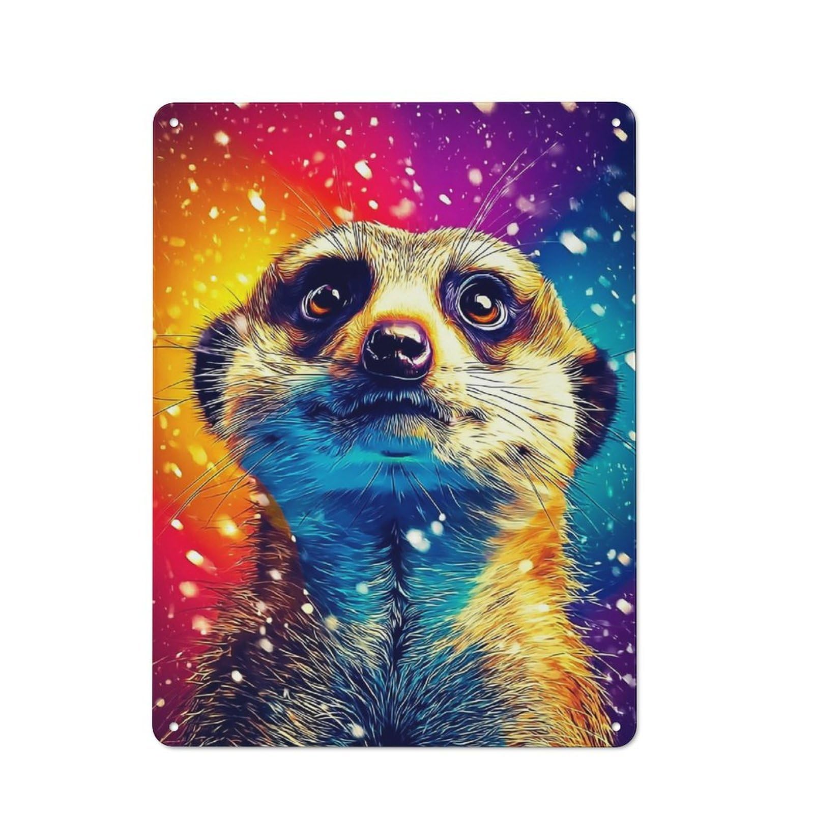 Junmoney Colorful Meerkat Portrait -3 Warehouse Style Tin Wall Sign 40X30cm Featuring Loft Wall Plaque For Loft, Studio, Office Or Creative Room