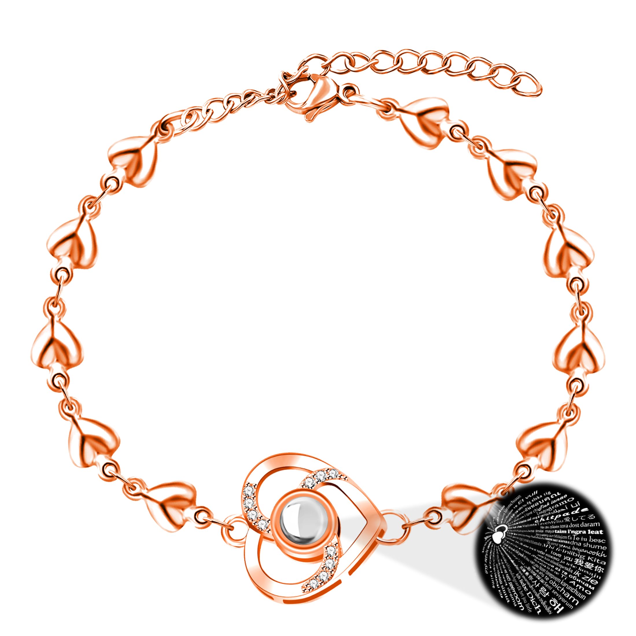 Bracciale Uloveido Con Scritta 'Ti Amo' In 100 Lingue, Catena A Cuore In Acciaio, Regolabile, Regalo Romantico Per Lei.