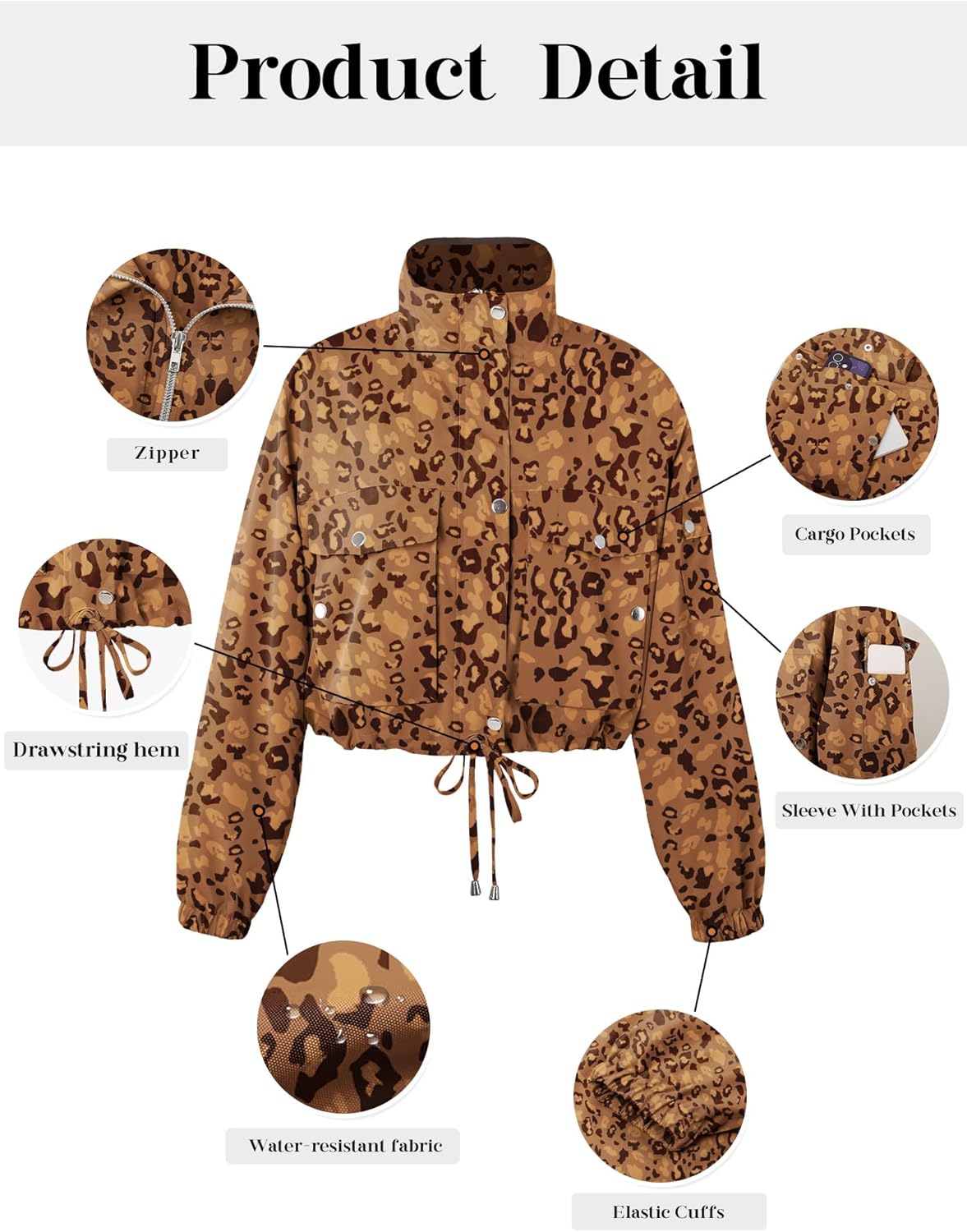 Womens Cropped Bomber Jacket 2026 Trendy Zip Up Lightweight Utility Anorak Coat With Pockets - Image 7