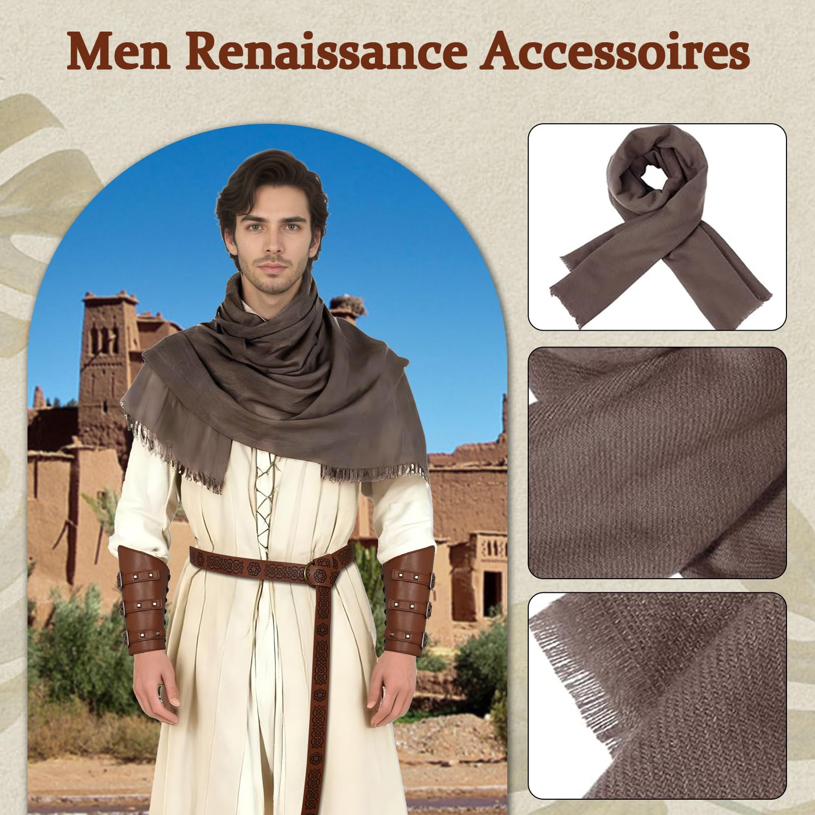 JDFAIJEAL Medieval Viking Style Accessories Set - Renaissance Knight Kit, Brown - Image 2