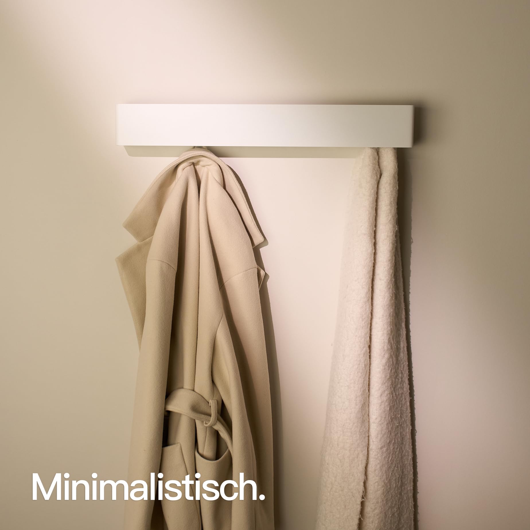 Designfabrik Hamburg Wieszaki ścienne na płaszcze | Metalowa szyna do ubrań | Wieszak na płaszcze | Hak na płaszcz do ściany | Nowoczesny wieszak z ukrytymi haczykami | 57 cm | Matowy biały