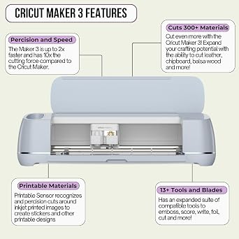 Cricut Maker 3 Cutting Machine with Rainbow Vinyl Bundle - Electronic Craft Die-Cutting Machine with Variety Vinyl, Transfer Tape and Weeding Tools, Beginner Kit, Bluetooth Connectivity