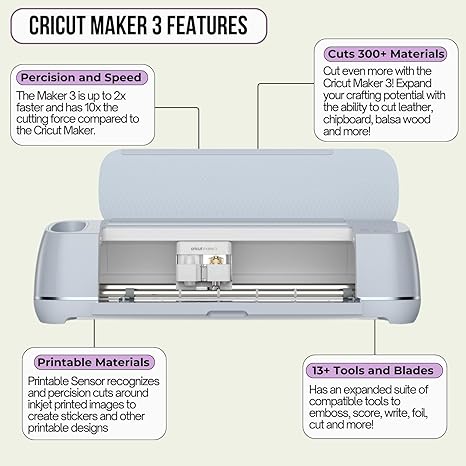 Cricut Maker 3 Cutting Machine with Rainbow Vinyl Bundle - Electronic Craft Die-Cutting Machine with Variety Vinyl, Transfer Tape and Weeding Tools, Beginner Kit, Bluetooth Connectivity
