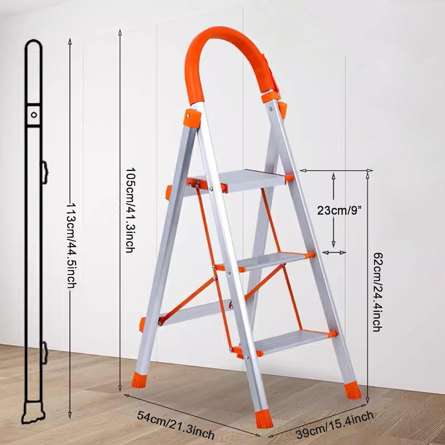 HYO&ZOY Step Ladders 6-Step Folding Step Stool Wide Anti-Slip Pedal Portable Step Stool Ladder Flower Stand Home Storage Rack Lightweight 330 lbs Load, Aluminum (Size : 3-Step)
