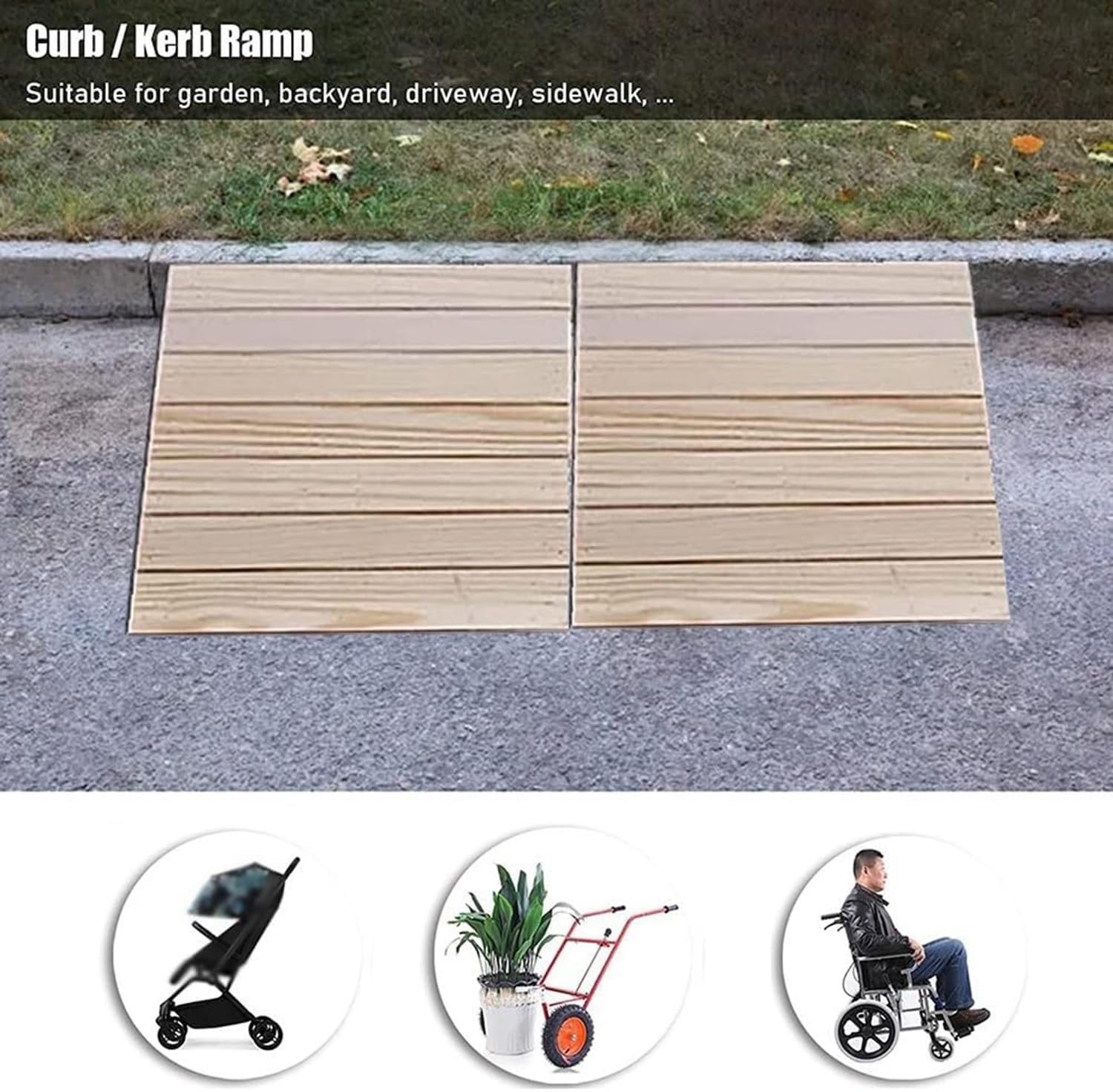 Rampas de madera portátiles para sillas de ruedas, Rampas de entrada a casa, Pasos al aire libre, Rampa de bordillo, Sillas de ruedas Andadores, 30.8 x 30 x 8 cm