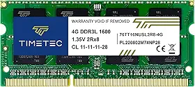 Timetec 4GB DDR3L / DDR3 1600MHz PC3L-12800 / PC3-12800 Non-ECC Unbuffered 1,35V / 1,5V CL11 2Rx8 Dual Rank 204 Pin SODIMM Laptop Notebook PC Memória RAM Módulo Upgrade (4GB)