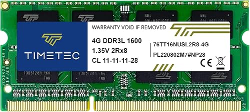 Timetec 4GB DDR3L / DDR3 1600MHz PC3L-12800 / PC3-12800 Non-ECC Unbuffered 1.35V / 1.5V CL11 2Rx8 Dual Rank 204 Pin SODIMM Laptop Notebook PC Computer Memory RAM Module Upgrade