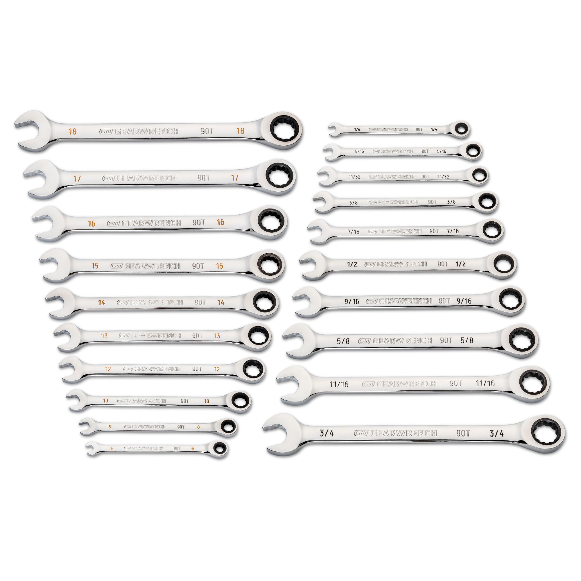 20 Pc 90T 12 Pt Combination Ratcheting Wrench Set | GWRW90CBS20