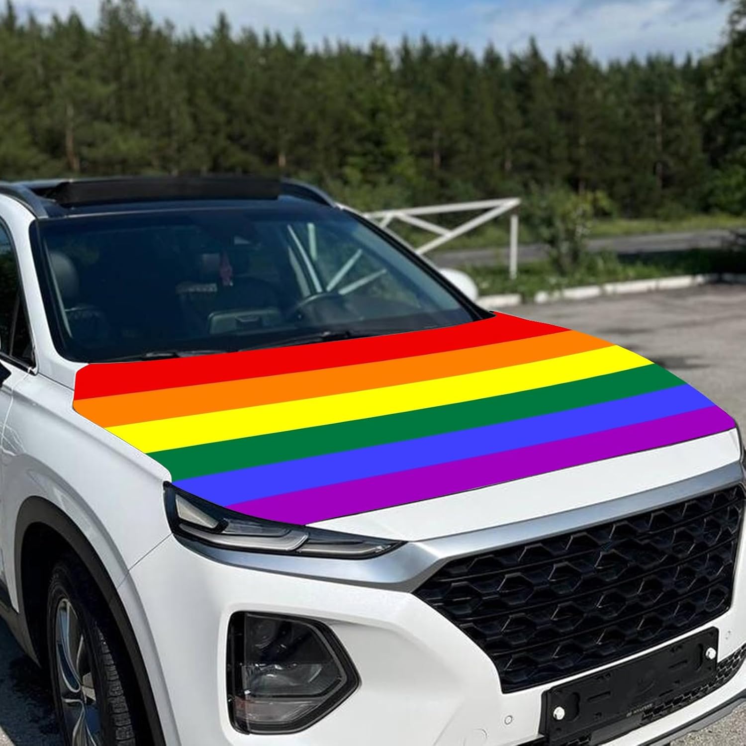 Rainbow Hood Cover Flag - 63x51 IN Funny Pride Decorations Hood Cover Flag for LGBTQ Car Decorations, Car Bonnet Banner with 2 Pack Adjustable Triangular Fasteners