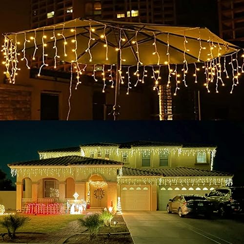 Miniatura 5 de Luces solares mejoradas de carámbanos de Navidad, 304 LED para decoración de Navidad al aire libre, 8 modos, impermeables, luces solares de