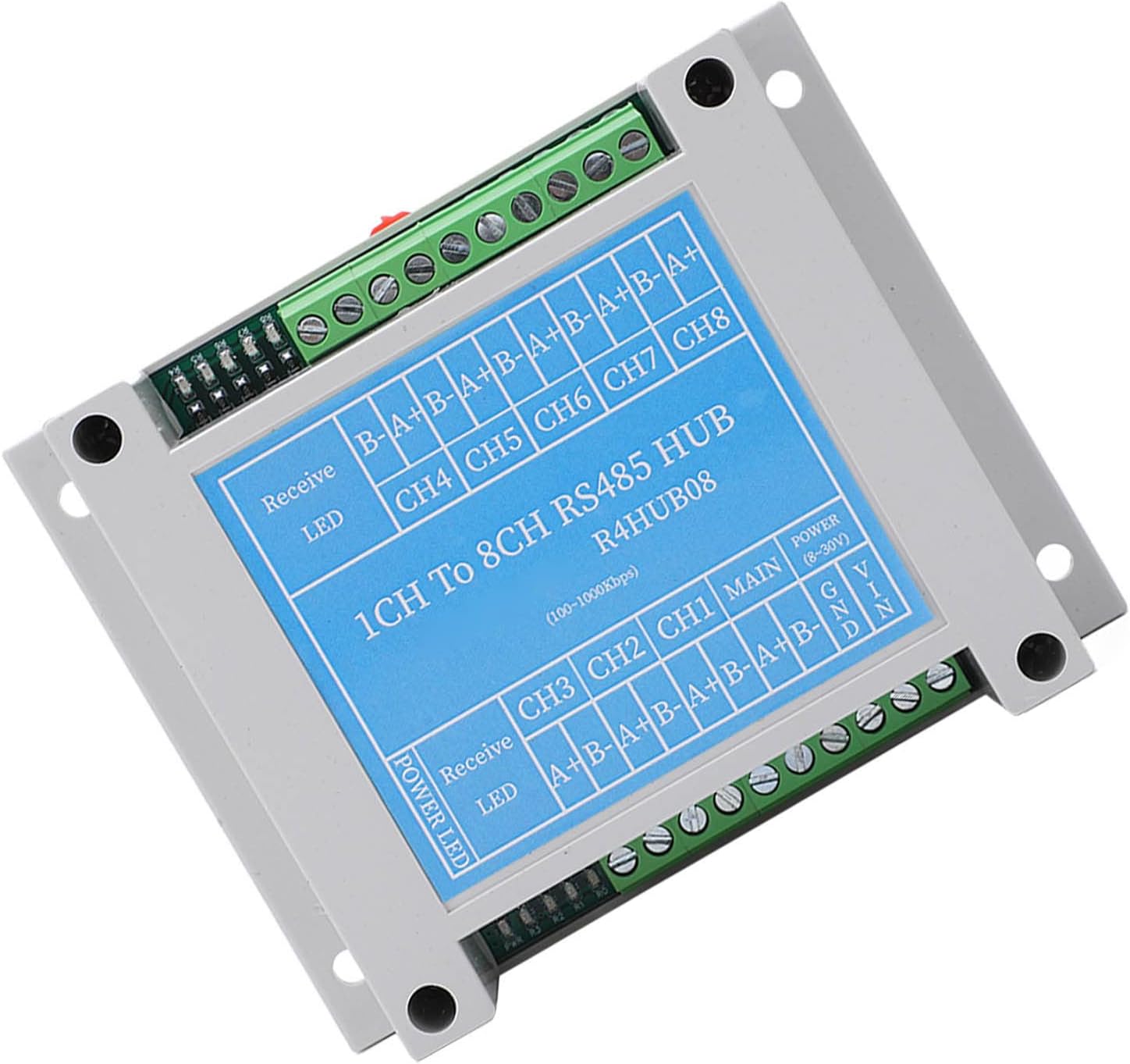 Signal Amplifier with 8 Ports and 10 Indicator Lights for Cell Phone - 485 Interface Signal Extender with ABS Housing - Supports 256 Devices per Port and 3937 Foot Extension.