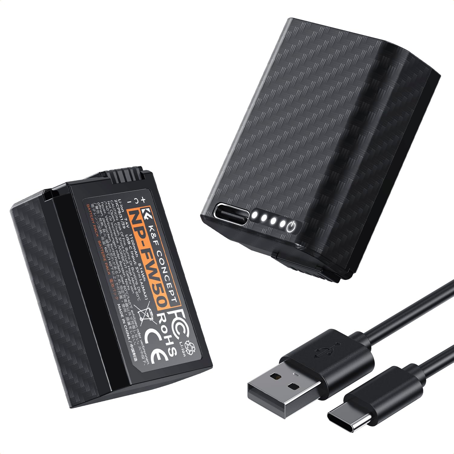 K&F CONCEPT 2 NP-FW50 Batteries à Charge Directe avec Indicateur de Charge