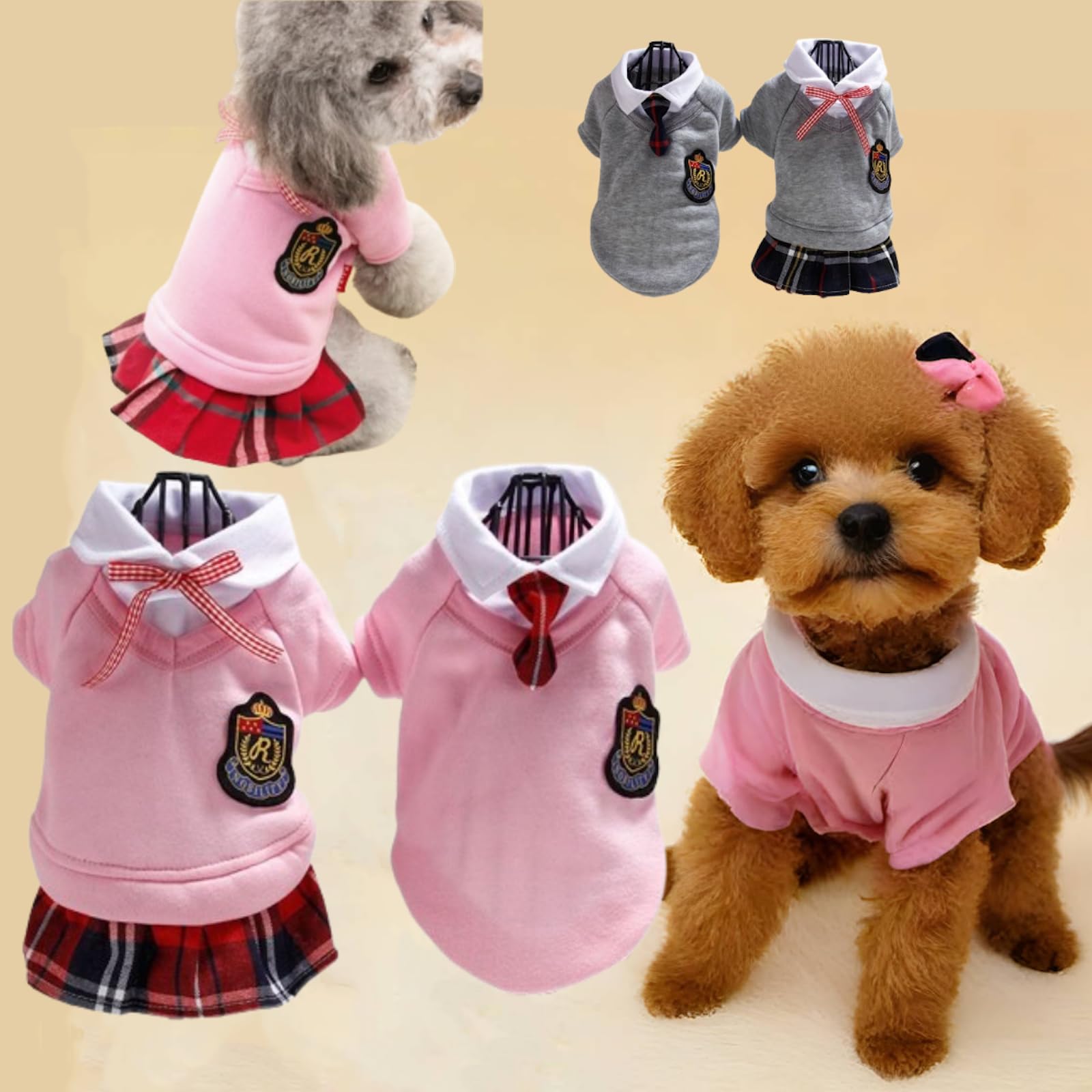 Selena Pet Uniform School Skirts Sailor Costume Dog Campus Clothes Teddy Cute Bowtie Adorable Puppy Apparel (X-Small,Pink Dresses)