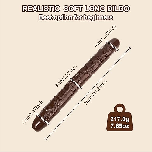 Miniatura 75 de Consolador doble de 15 x 1.7 pulgadas, gelatina de cristal realista, consolador largo anal, suave y flexible, con venas y glande para adultos