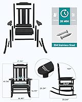 Vista 3 de SERWALL Mecedora de gran tamaño para exteriores, Mecedora de exterior de HDPE, Negra Negro
