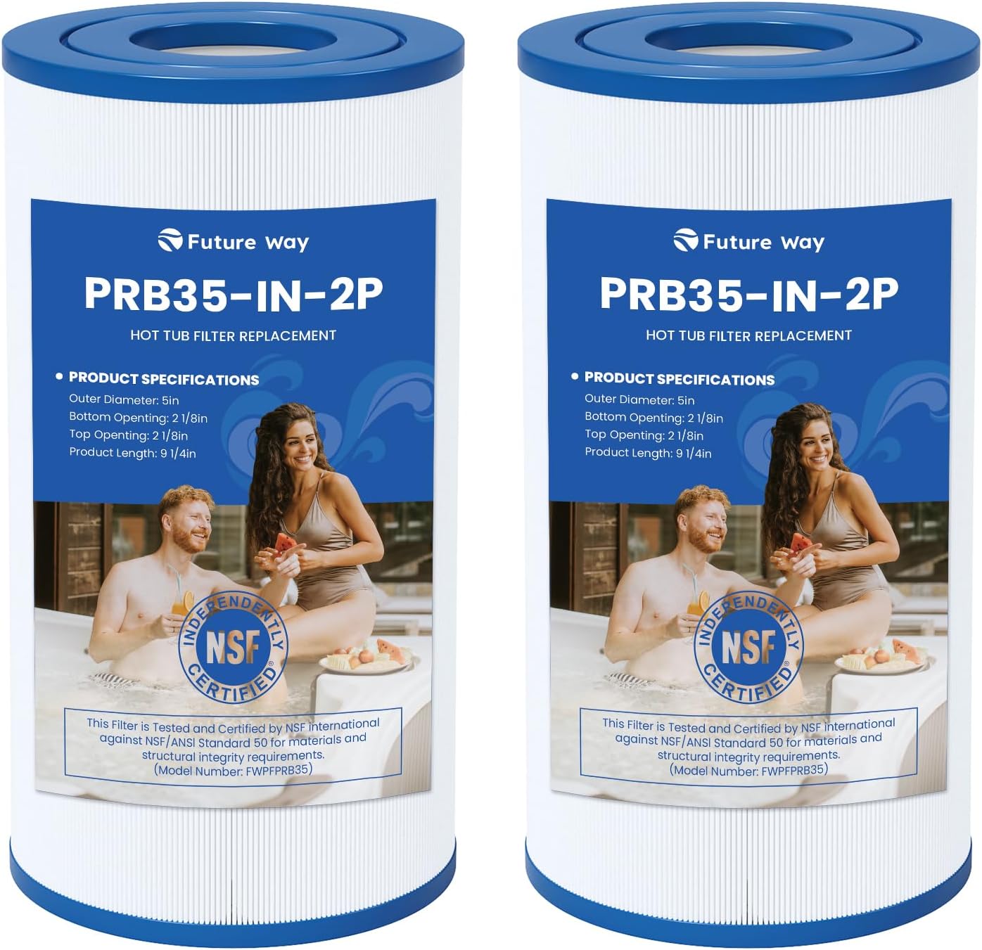 Future Way PRB35-IN Hot Tub Filter Replacement for Thermospa FL1008, Replace Filbur FC-2385, Pleatco Pure PRB35-IN, Unicel C-4335, 35 Sq. Ft, 5 X 9 Drop in Spa Filter, 2 Pack