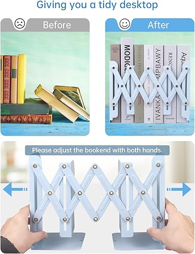 Miniatura 3 de Honagu Sujetalibros ajustables, extremos de metal para estantes pesados, organizador de archivos de revistas de escritorio para el hogar, oficina,