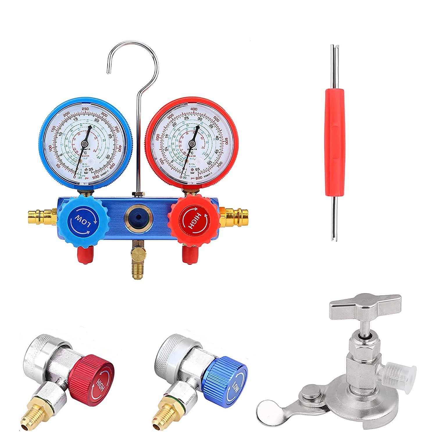 Resser Klimaanlagen Monteurhilfe Set R134a Manometer Klimaservicegerät Dichtheitsprüfer KFZ Werkzeug