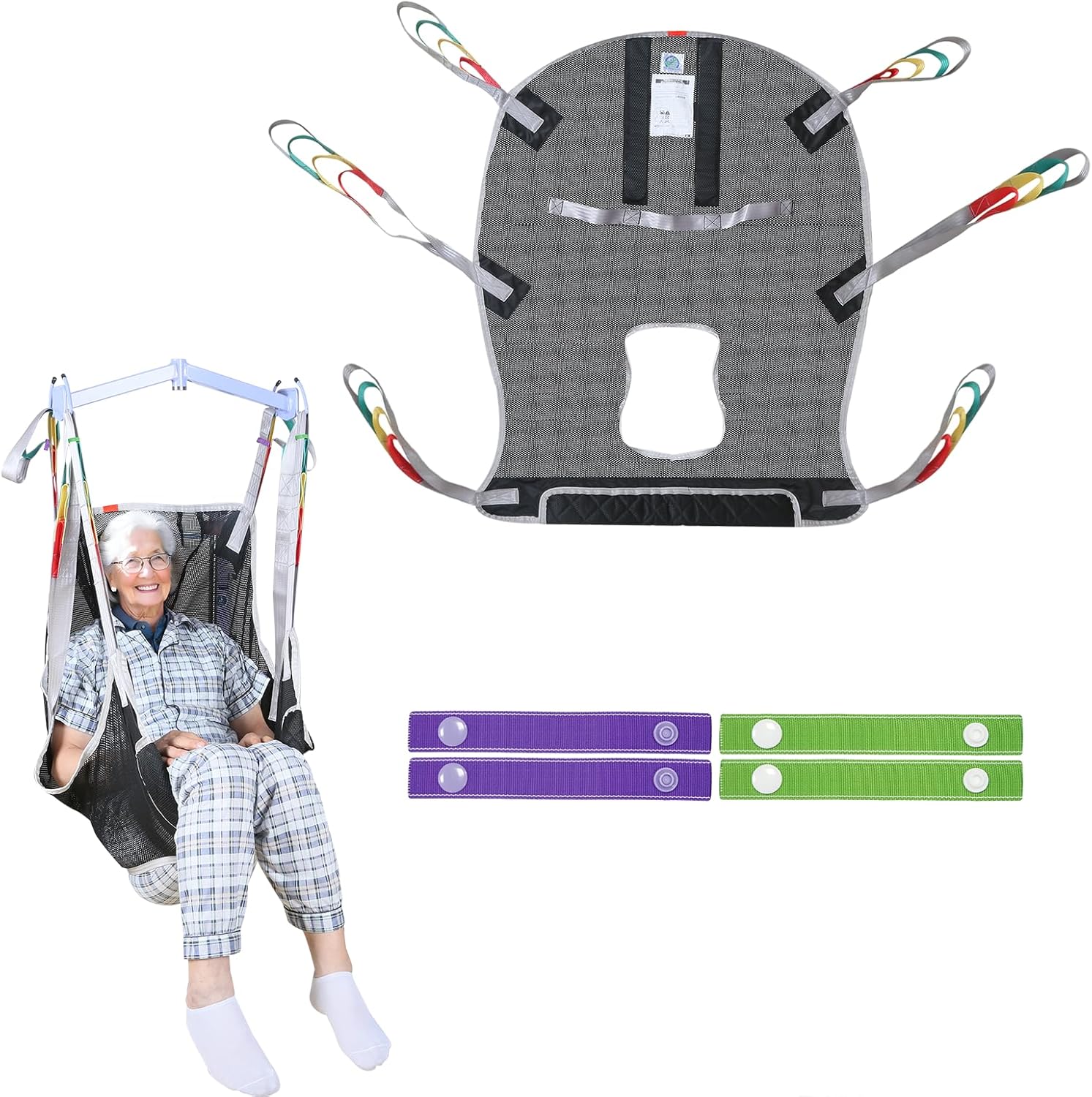 6 Point Universal Full Body Patient Lift Sling,Breathable Mesh & Commode Opening,Fit for Hoists Safe Weight Capacity of 500 lbs